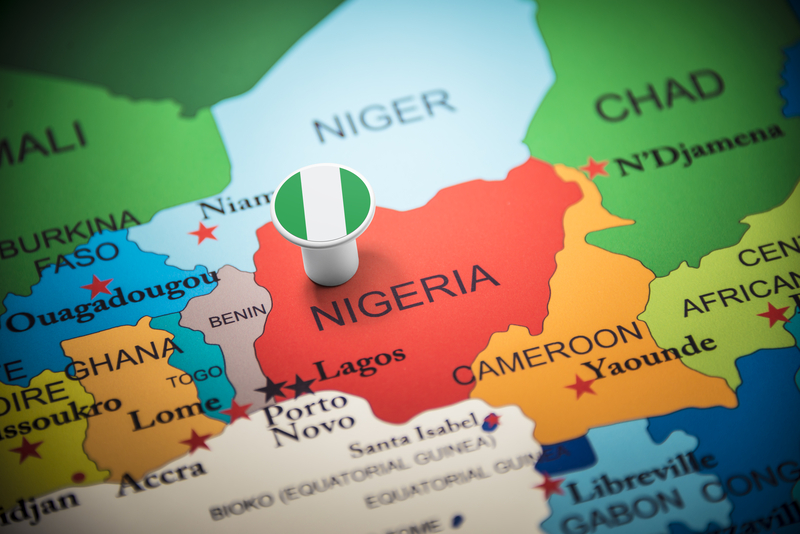 Nigeria Marked On Map With Nigerian Flag